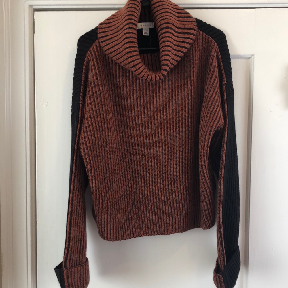 Top shop orange and black cowl neck sweater